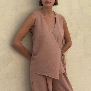 Zara Brown Sleeveless Wrap Top Vest Summer Basic Eco-Friendly & Chic Size Large